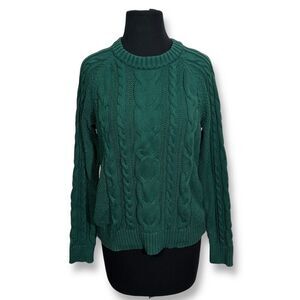GAP Forest Green Cable Knit Sweater Crew Neck‎ Winter Pullover Womens Small
